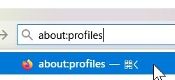 URLアドレスバーに「about:profiles」と入力して、Enterキーを押します。